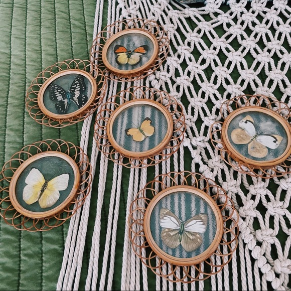 Vintage Other - Rattan Wicker Vintage Butterfly Coasters Boho